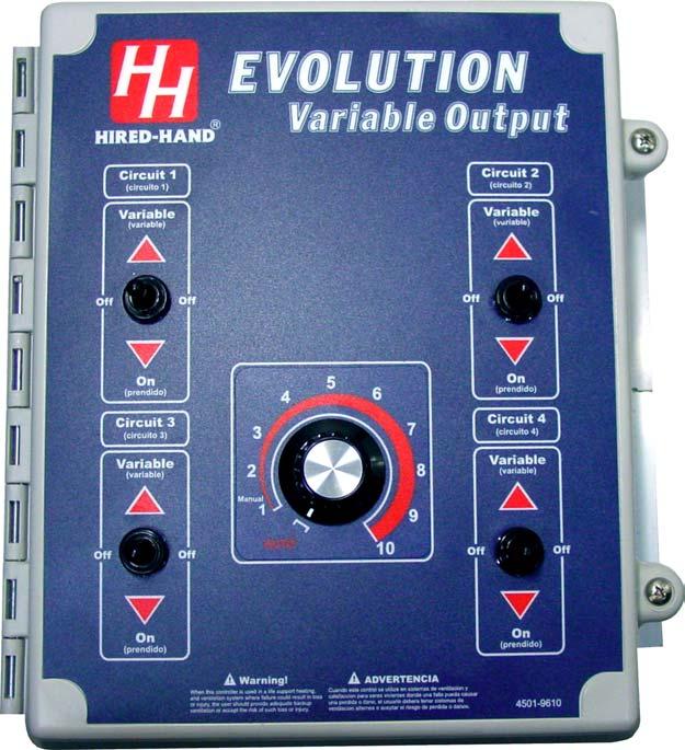 . Front Panel Features Evolution Variable Output () is used to vary the speed of fans or to vary light luminosity.