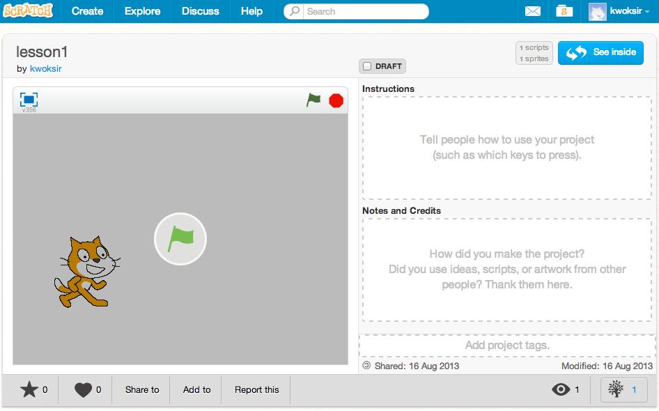 Notes: You can share or upload projects made with earlier versions of Scratch, and they will be visible and playable.