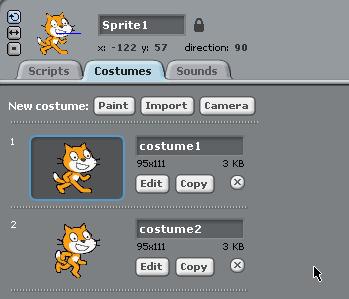 You can change how a sprite looks by giving it a different costume ( 造型 ).