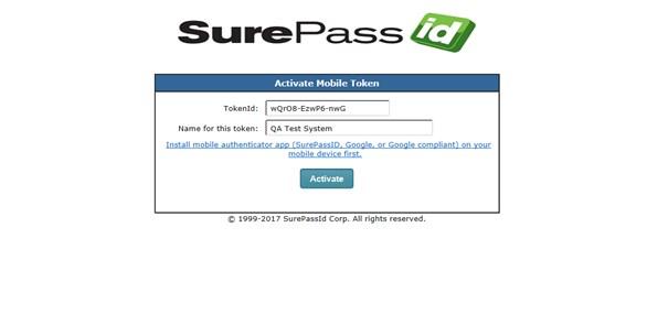 Activate the SurePassID Authenticator token using activation URL.