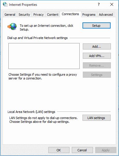 Click 'Open proxy settings' button to open 'Internet Properties': On the