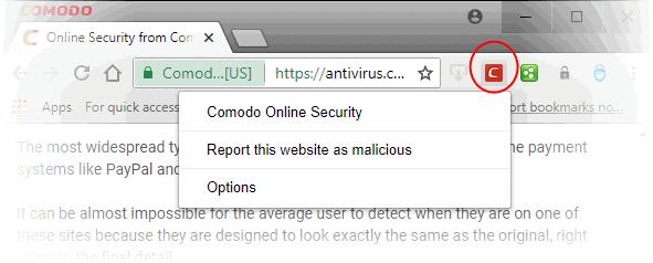 Comodo Online Security - Opens the COS webpage at https://antivirus.comodo.com/onlinesecurity.php.