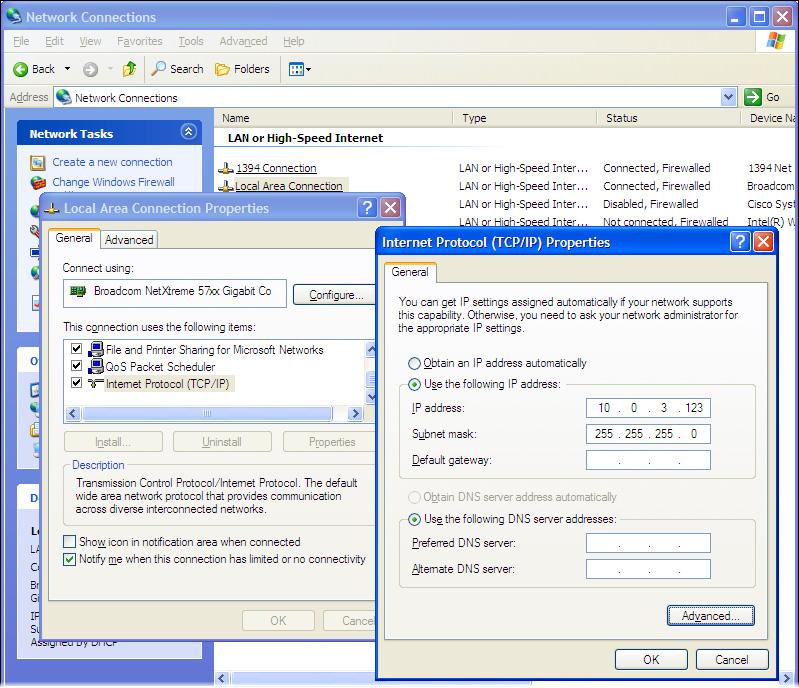 2 Setting Up the Kaleido-X16 Changing a Client PC s IP Address Configuring IP settings on a PC with Windows. 4. On the General tab, click Use the following IP address. 5.