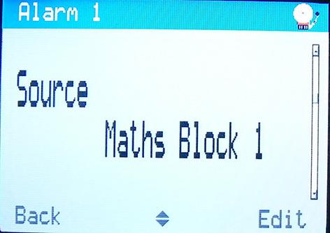The result is then compared against the set point value for the low pressure alarm. To configure the Math block go to the Functions page and select Math Blocks.