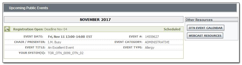 Participant Self-Registration Event Listings Event listings show an event s summary details, event status, and registration status.