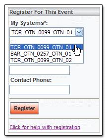 The registration panel is located on the right side of the screen, under the Event Tool Bar. This panel will not appear when self-registration is not available.