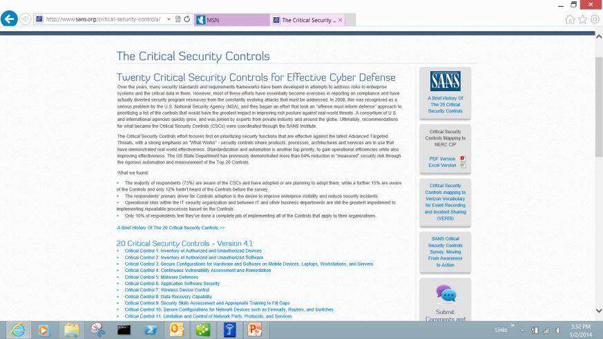 SANS Twenty Critical Security Controls