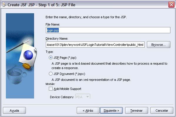 Step 6. Create the JSF pages. 1. Double-click in the login.