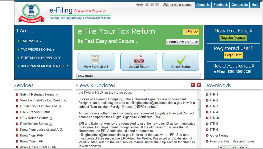 HUF Registration In Browser, type the URL of the e-filing application. (https://incometaxindiaefiling.gov.in/) 2.