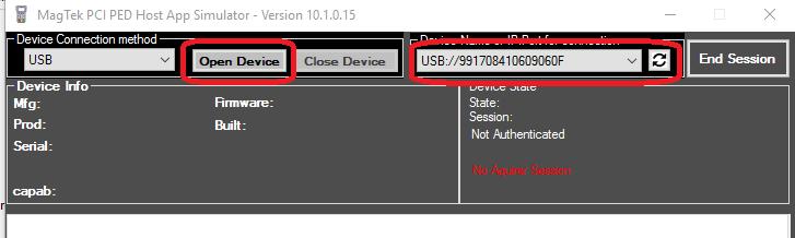 2 How to connect to the PIN Entry Device This section will show you how to use the PCI PED Host App Simulator on a PIN Entry Device via USB, TCP/IP, or Transport Layer Security (TLS v1.2) interface.
