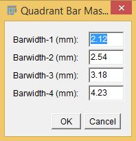 Once you modify the data, the plugin will remember your bar widths for future evaluations. Figure 27. Dialog box to enter the bar widths of the used quadrant bar.