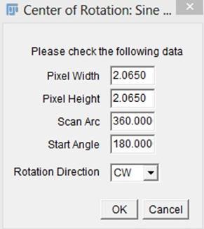 The user should check and modify the data, if needed (Figure 31). Figure 31. Dialog Box with acquisition parameters used for the COR test.