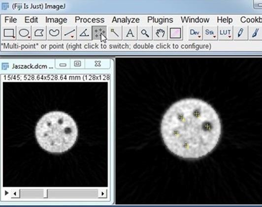 4- Select the Multi-point tool in the ImageJ menu as shown in in Figure 34 and click on the centre of each one of the cold spheres starting from the biggest one.