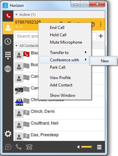 Drag and Drop Conference Right clicking on an active call brings up further options (pictured right) Furthermore, an active call can be dragged and dropped onto a 2nd call to create a