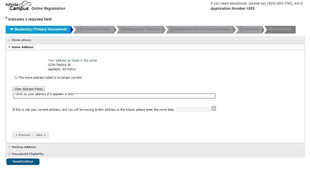 Confirm or edit the home address of the student and click Next.