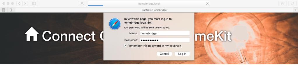 Logging Into The Appliance Open your preferred web browser and go to the URL http://homebridge.local. A login prompt will be displayed.