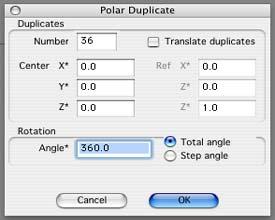 Once you have done this and let go of the Shift key a dialog will appear. These are the setting for our polar duplicate.