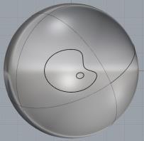 On the Top Viewport, split the sphere using the palette and thumbhole curves as the cutting objects.