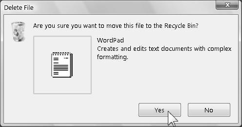 menu appears: Windows asks if you are sure you want to move this file to the