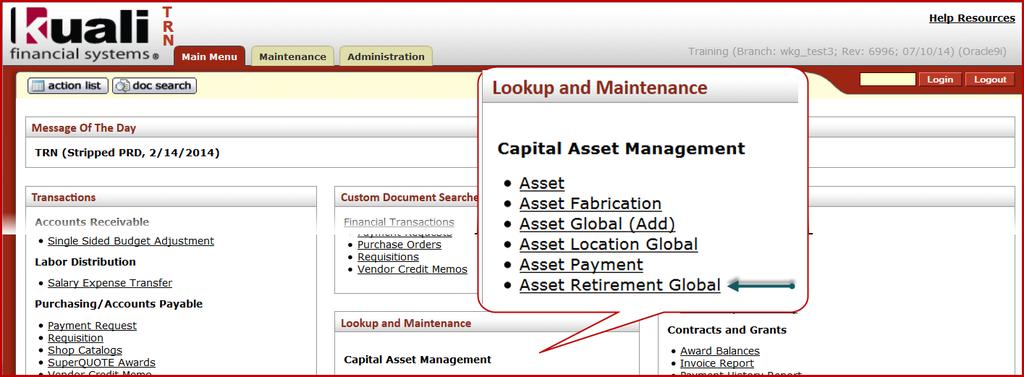 Asset Retirement Process The Asset Retirement Global edoc is used to retire capital assets in KFS.