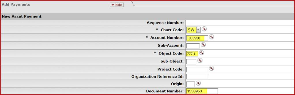 Step # Procedure 207. On the Add Payments tab, click the drop-down menu in the Chart Code field. 208. Select your Chart Code from the drop-down menu. 209.