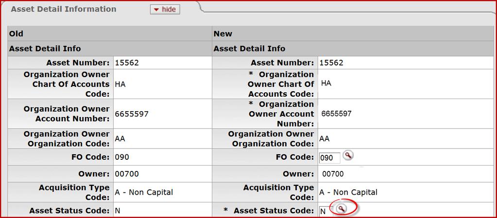 234. The Asset Detail Information tab displays relevant data related to the selected noncapital asset.