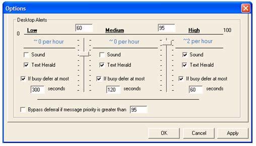 Fig. 4. Controls for a tool for specifying bounded-deferral policies for guiding alerting by the Priorities email triage system.