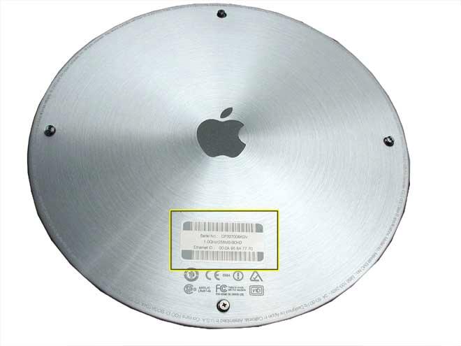 Serial Number Location To identify a particular model of imac (USB 2.