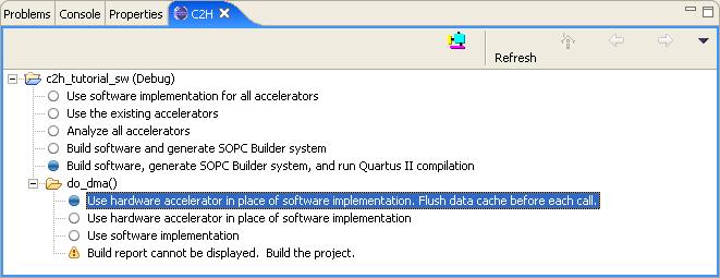 Getting Started Tutorial b. Turn on Build software, generate SOPC Builder system, and run Quartus II compilation.