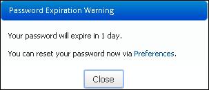 The reset code expires if more than 15 minutes has passed since the password request; the following dialog will appear.