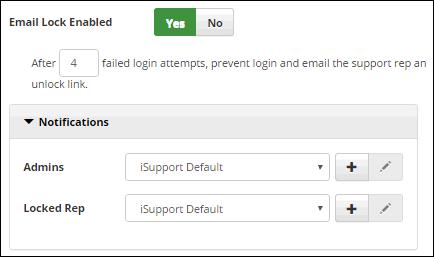 Configuring Failed Login Locks Use the Failed Login Locks section to configure locks to prevent a support representative who has exceeded a specified number of failed login attempts from logging in.