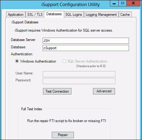 Changing isupport s Access to SQL Databases The isupport Configuration Utility in the <directory in which isupport is installed>\utilities folder enables you to modify the SQL database, database