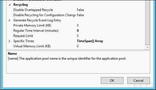 Match the following for the Recycling settings: Disable the Enable 32-Bit Applications setting for the application pool associated with isupport. (Exception: if you are importing.