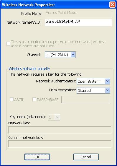 The setup items about wireless security are listed below: Network Authentication Select network authentication mode from dropdown menu.