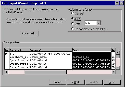 Excel displays step 3 of the Text Import Wizard: 10.