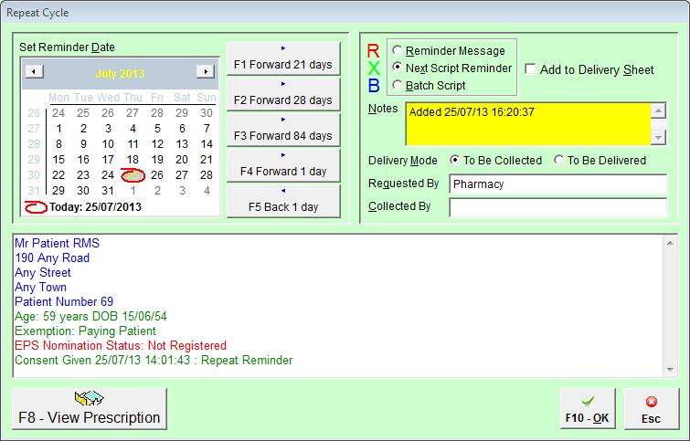 Repeat Cycle Once you have saved the repeatable items and added them to the RMS Register, you will see the Repeat Cycle window.