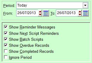 and To sections. The checkboxes beneath the date ranges allow you to include or exclude different records. Simply tick or un-tick the ones you require and the RMS Register will update accordingly.