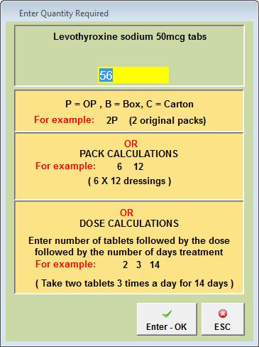 The next few windows you will see will require you to confirm the quantity and dosage instructions for each item on the prescription (see below).