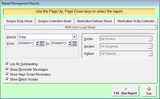 Repeat Management Reports Selecting [F11 Reports] in the Repeat Manager will open the Repeat Management Reports window.