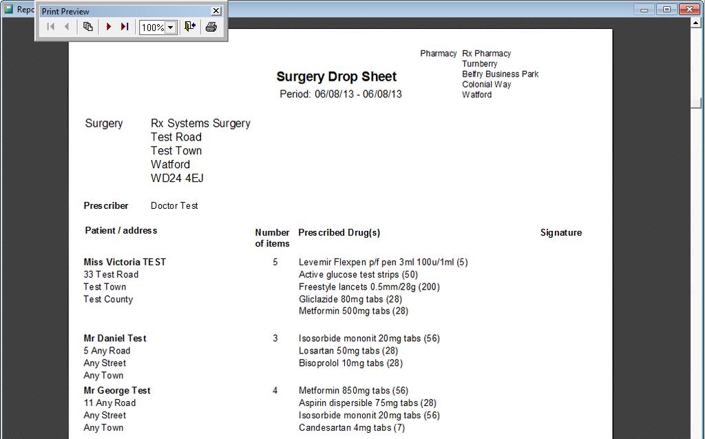 Surgery Drop Sheet The report lists all patients whose repeat request form has yet to be sent to a surgery.