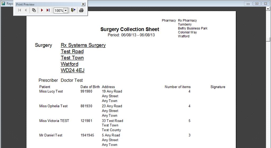 Surgery Collection Sheet This report lists all patients whose repeat request form has been sent to the surgery but whose record has not yet been marked as Booked In.