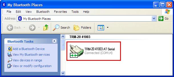 The TRM will now be displayed in the My Bluetooth Places window: Note the port number