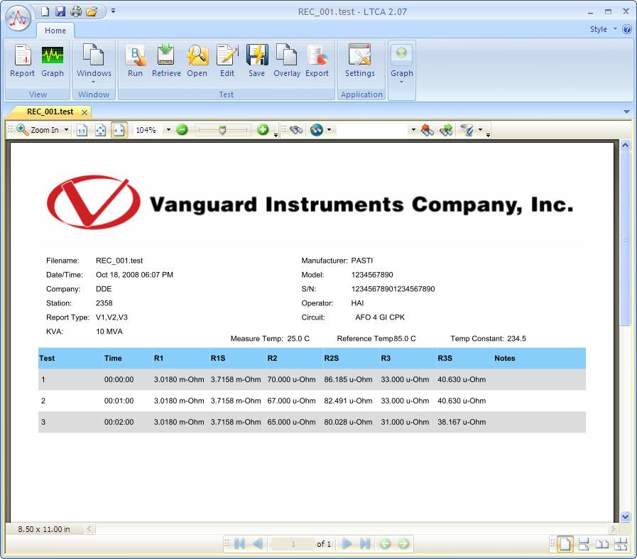 LTCA VERSION 2.xx SOFTWARE MANUAL REV 4 4.5.1. Working with Test Reports To view the test report for a test record, click on the Report icon.