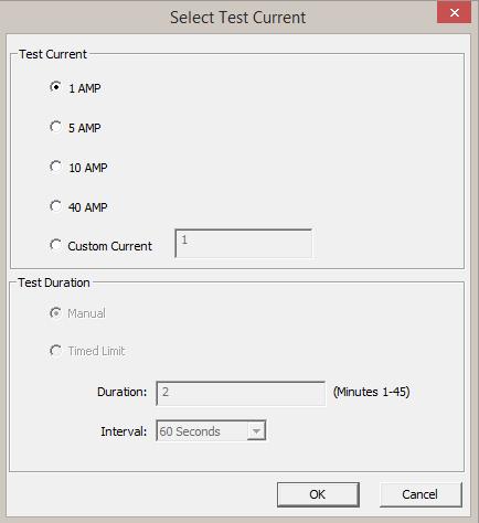 REV 4 LTCA VERSION 2.xx SOFTWARE MANUAL 5. The following window will be displayed: Select the test current and click on the OK button.