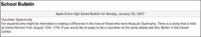 How to View the School Bulletin 1. On the main menu, click School Bulletin. The School Bulletin page displays any messages for the current day. 2.