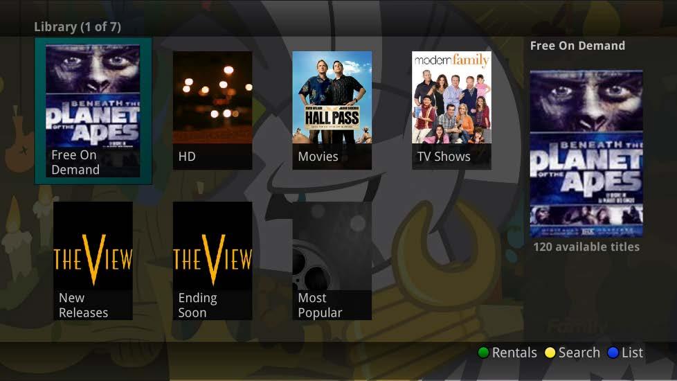 On Demand The On Demand feature provided by the service allows you to choose from a listing of popular movies/events/tv programming within the VOD Library.