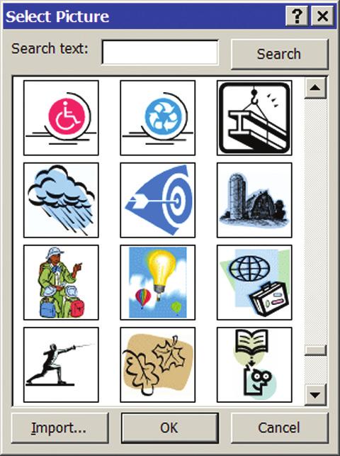 Slides with Clip Art Microsoft makes available many types of clipart images that you can import into your Power- Point presentation.
