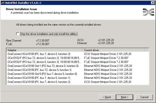 Figure 3: Driver Installation Issue 3. Select the Skip the driver installation and install the utilities check box and click Next. To stop installation, click Cancel. 4.