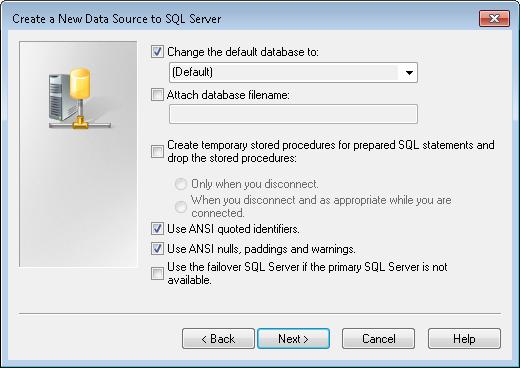 In the third dialog of the wizard, select the Change the default database to check box and choose the