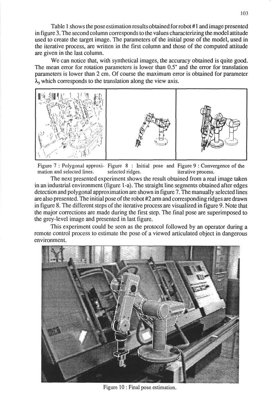 Table 1 shows the pose estimation results obtained for robot # 1 and image presented in figure 3.